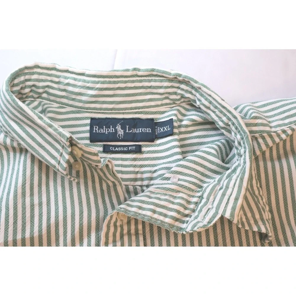 Polo Ralph Lauren Classic Fit Green White Striped Oxford Shirt Men XXL